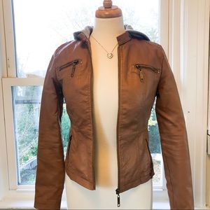 Hooded Faux Leather Jacket